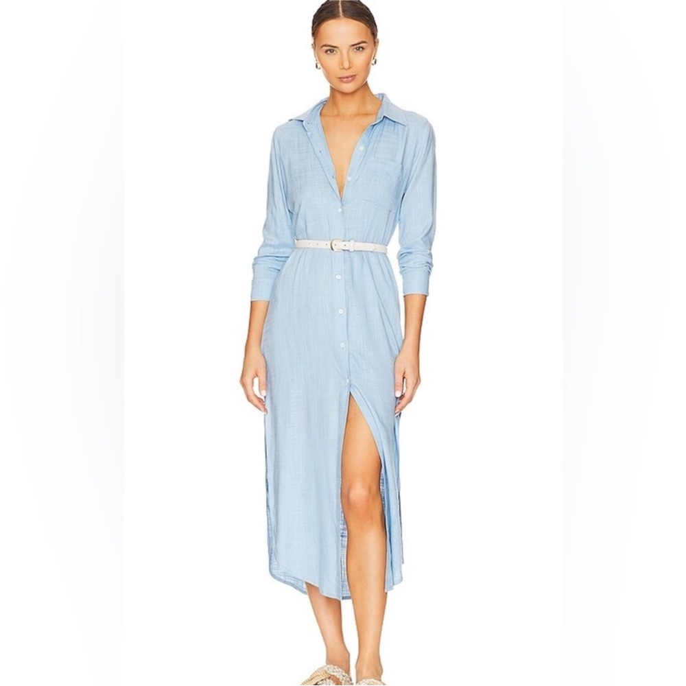 L*SPACE Presley Button Down Shirt Dress in Blue